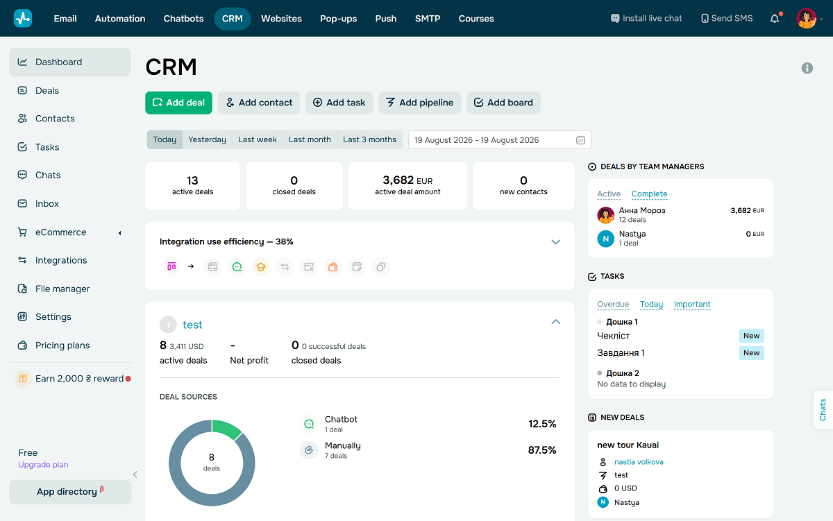 Главная страница сервиса CRM
