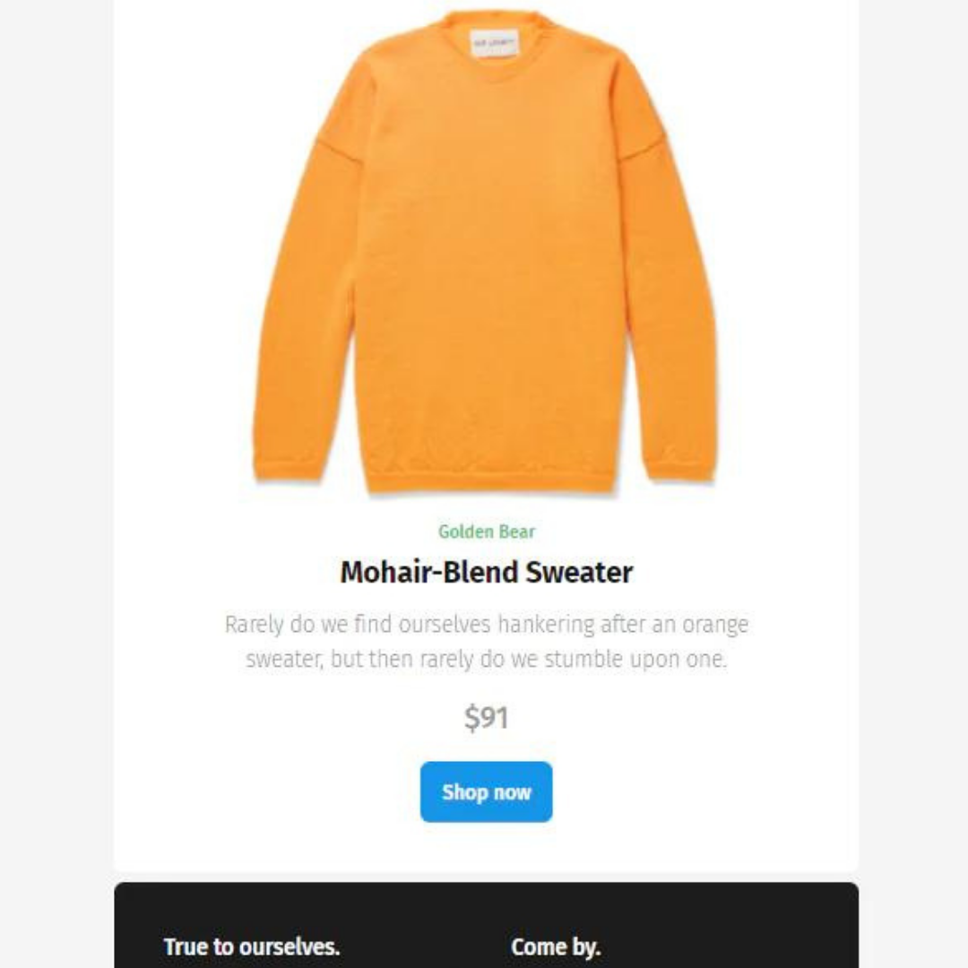 Exemplo de um e-mail construído com os módulos do Postcards. E-mail construído com os módulos do Postcards.