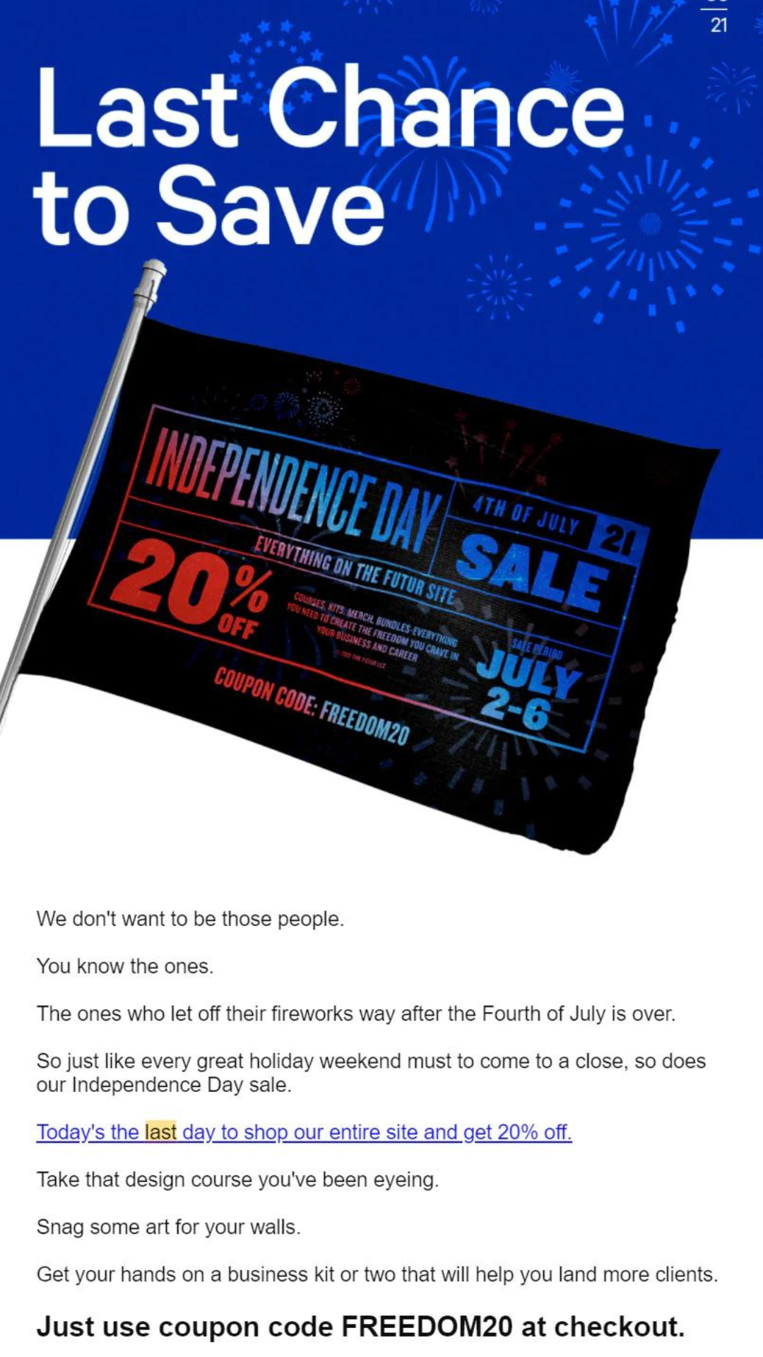 E-mail de última chance da Futur. O email da empresa Futur é um ótimo exemplo de e-mail de última chance.