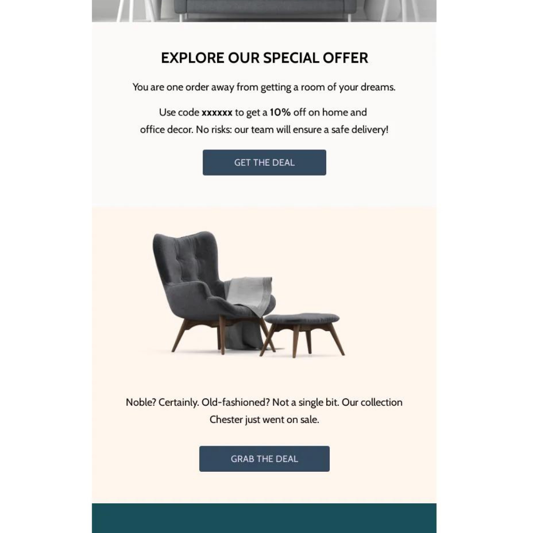 Exemplo de e-mail criado com Unlayer. E-mail criado com Unlayer.
