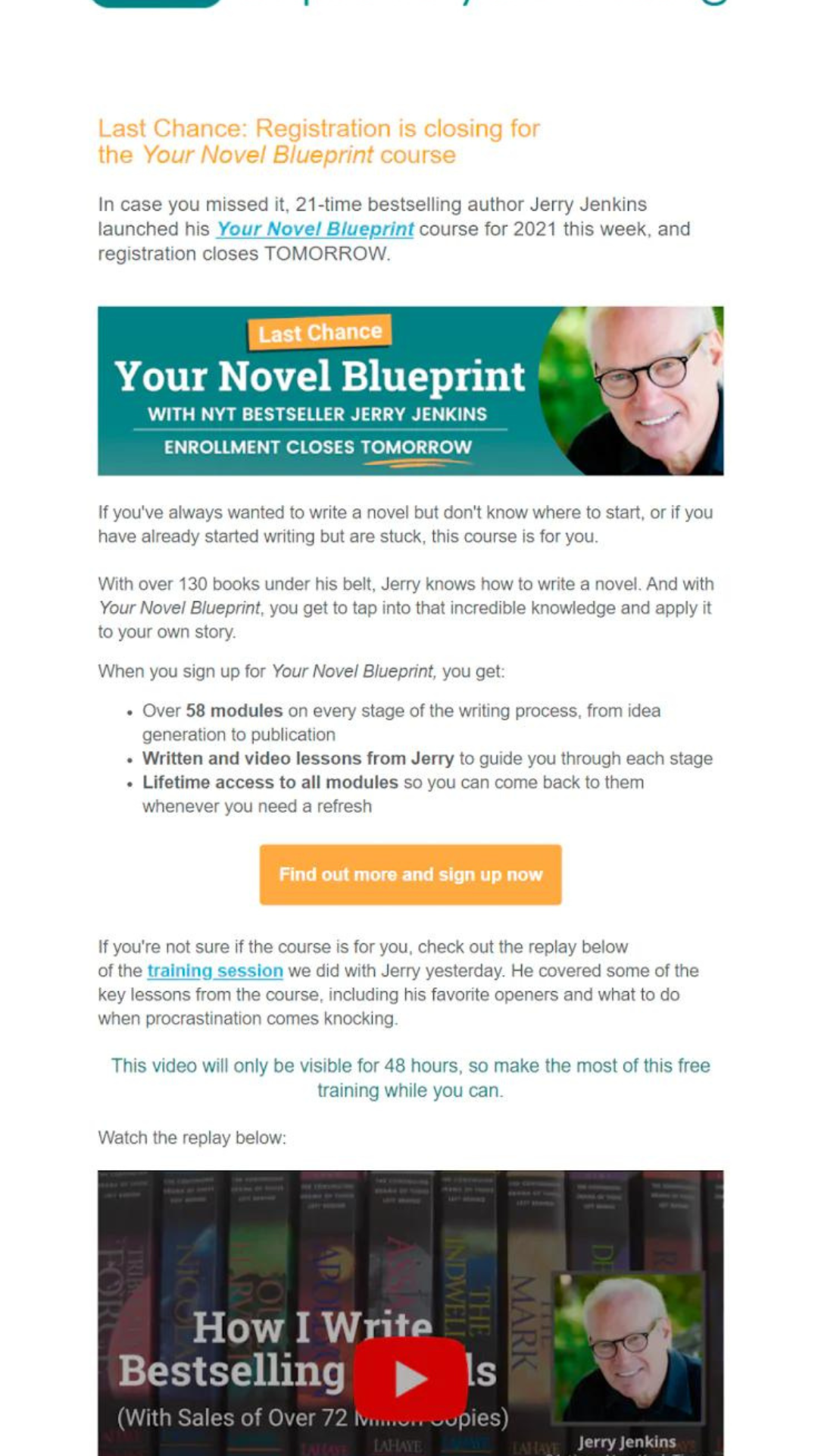 E-mail de última chance da ProWritingAid. O email da organização ProWritingAid é um ótimo exemplo de e-mail de última chance.
