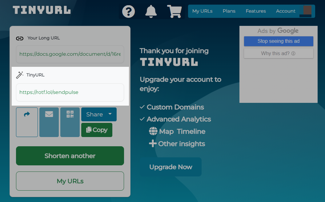 Результат отримання кастомізованого посилання на Tinyurl.com Результат отримання кастомізованого посилання на Tinyurl.com
