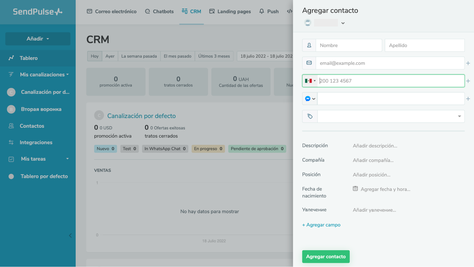 Plataforma CRM de SendPulse Plataforma CRM de SendPulse