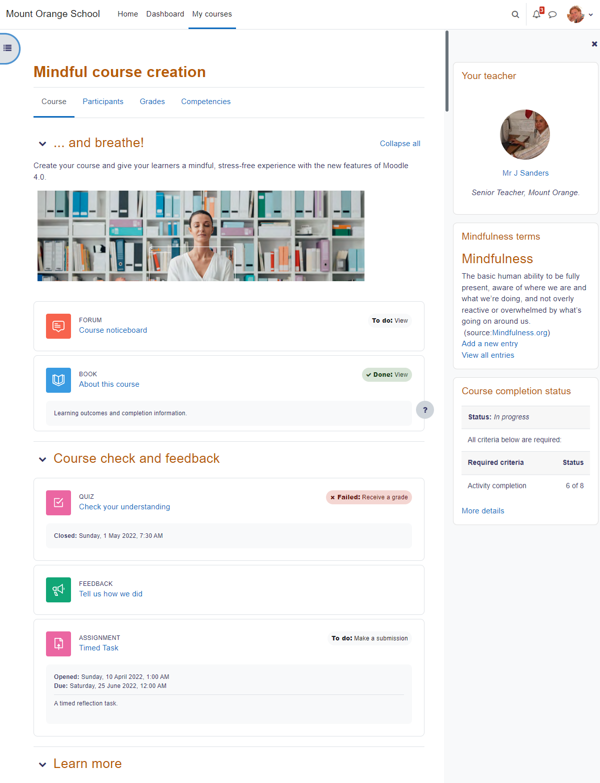 Так выглядит курс на Moodle для ученика Так выглядит курс на Moodle для ученика