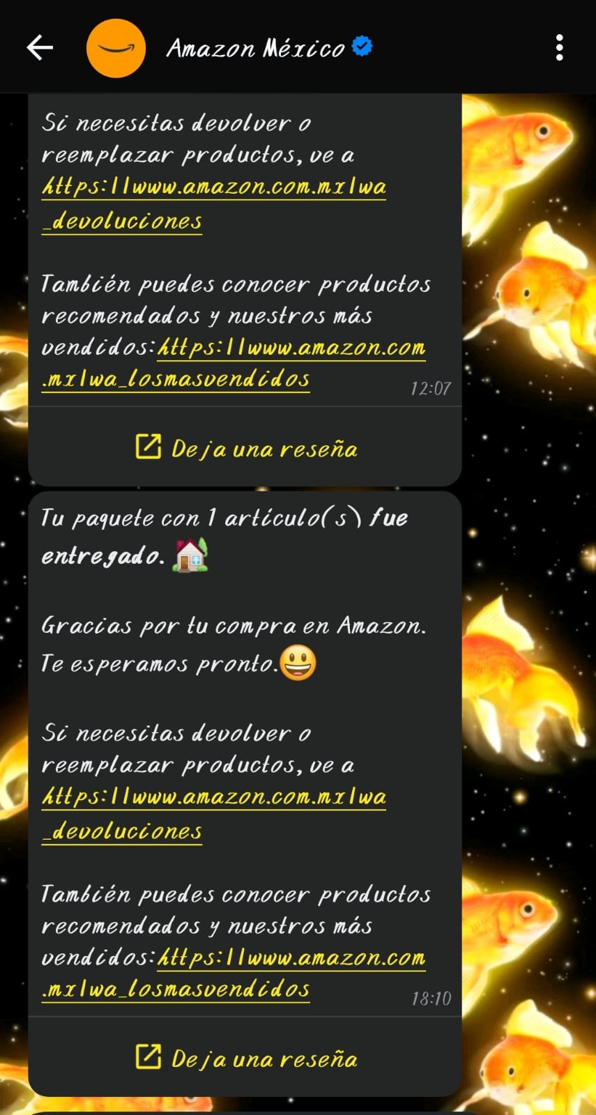 Memsaje automatizado de Amazon