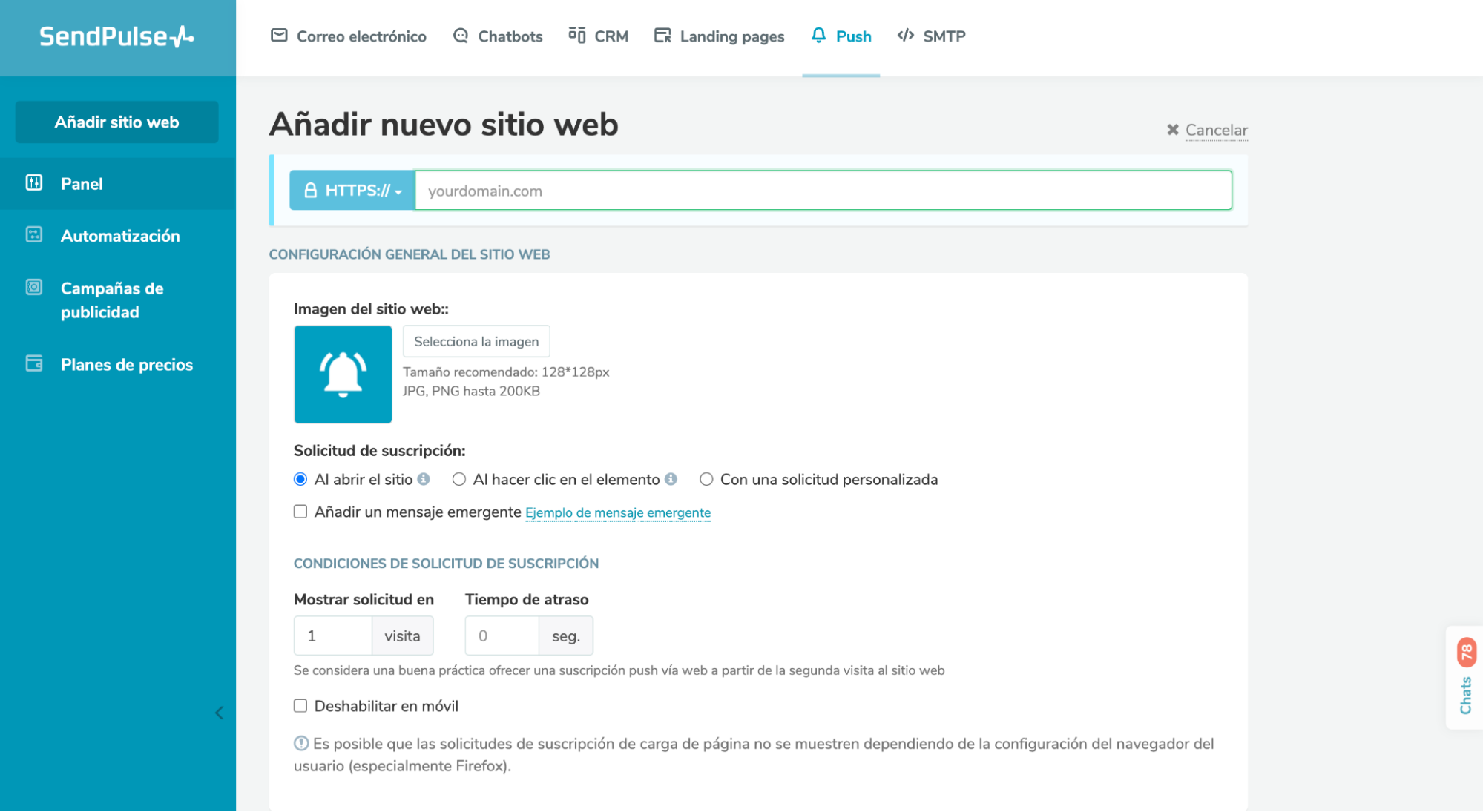 Plataforma para Notificaciones Web Push de SendPulse Plataforma para Notificaciones Web Push de SendPulse