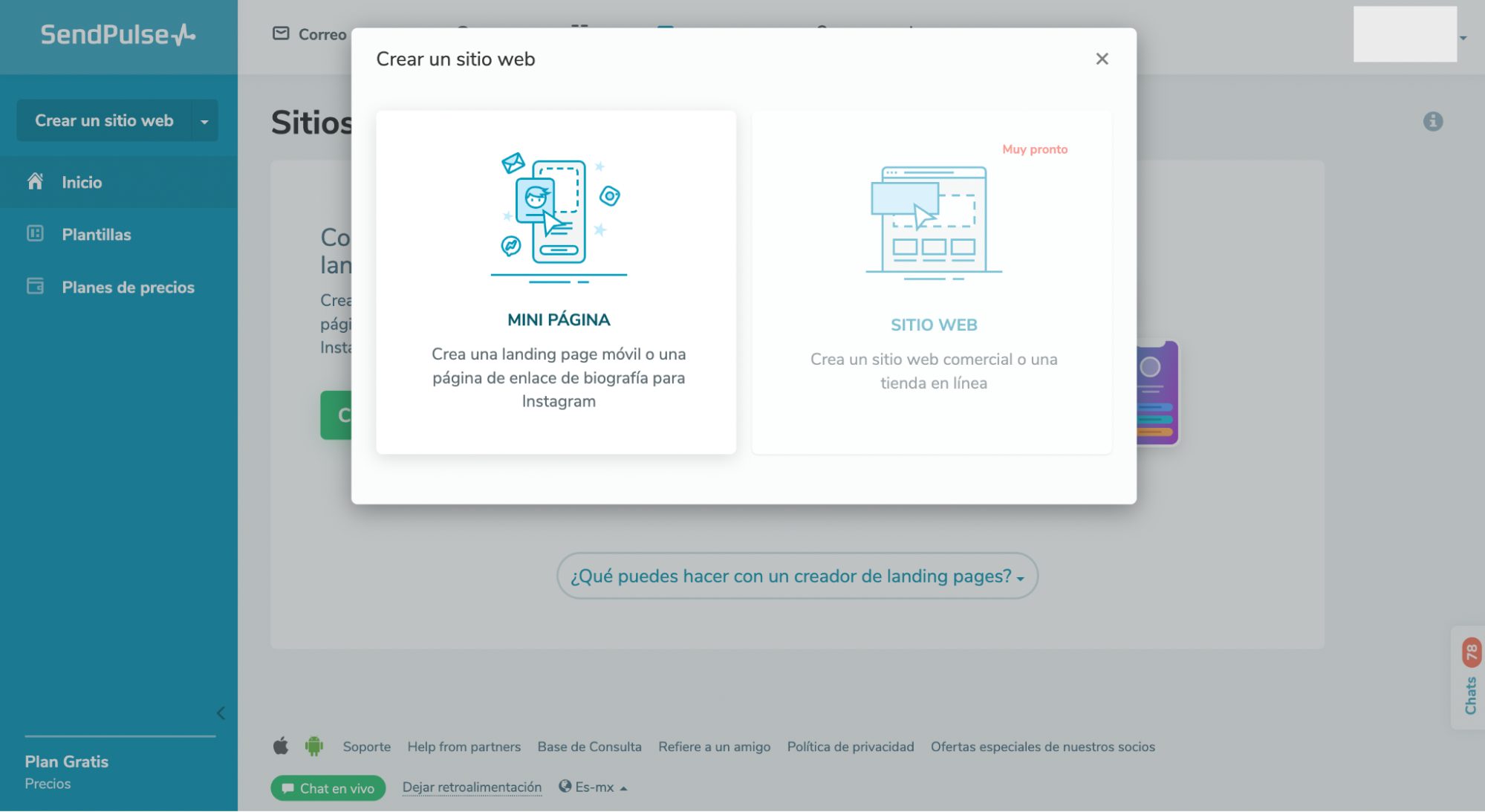 Herramienta de Landing Pages de SendPulse Herramienta de Landing Pages de SendPulse
