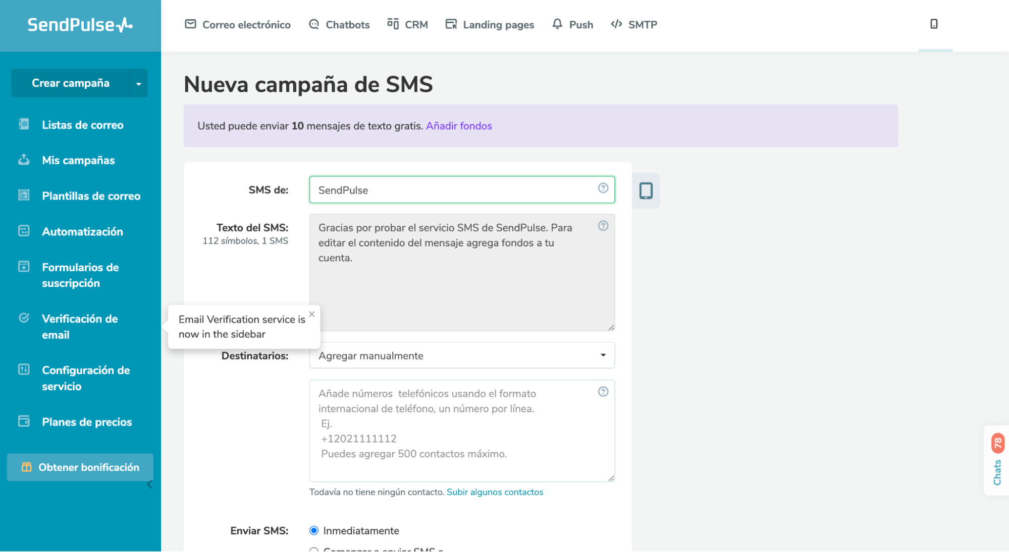 Campaña a través de SMS Marketing de SendPulse Campaña a través de SMS Marketing de SendPulse