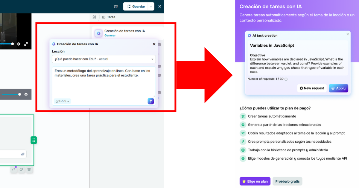 Opción para crear exámenes con IA en el creador de cursos de SendPulse.