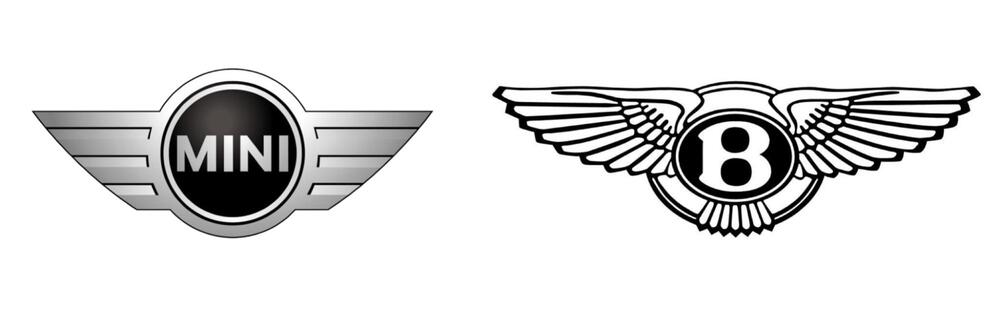 O logotipo do Mini Cooper à esquerda e o da Bentley à direita