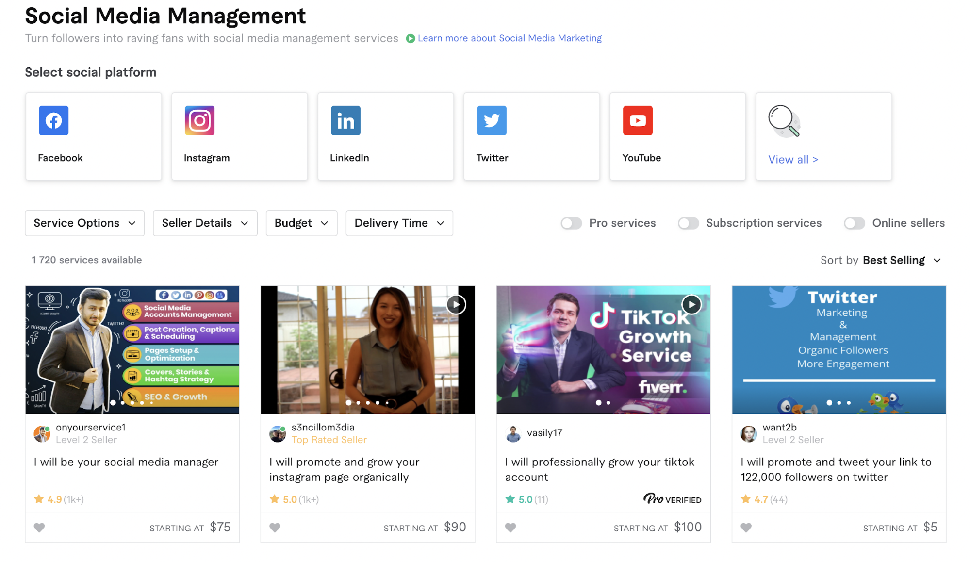 Пропозиції фрілансерів у категорії Social Media Management на біржі Fiverr