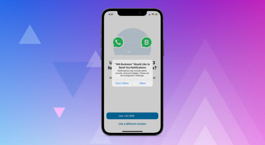 Celular mostrando el pop-up de acceso a notificaciones de WhatsApp Business