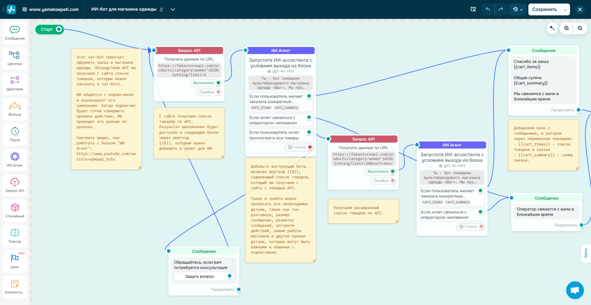 Шаблон цепочки чат-бота с ИИ