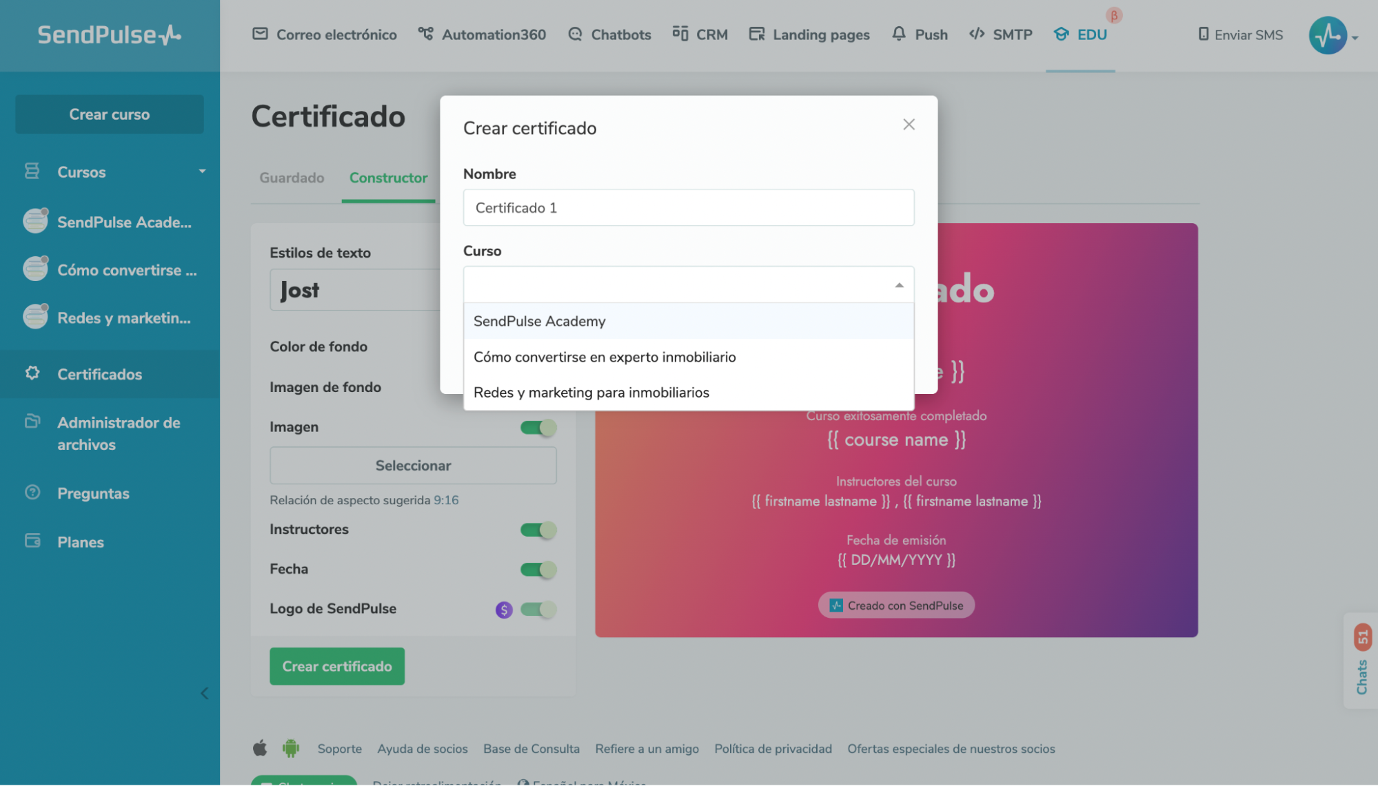 También puedes asignar el certificado a tu curso de manera automática También puedes asignar el certificado a tu curso de manera automática