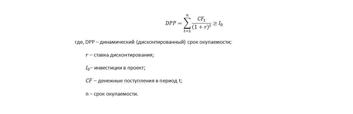 Формула дисконтированного срока окупаемости Формула дисконтированного срока окупаемости