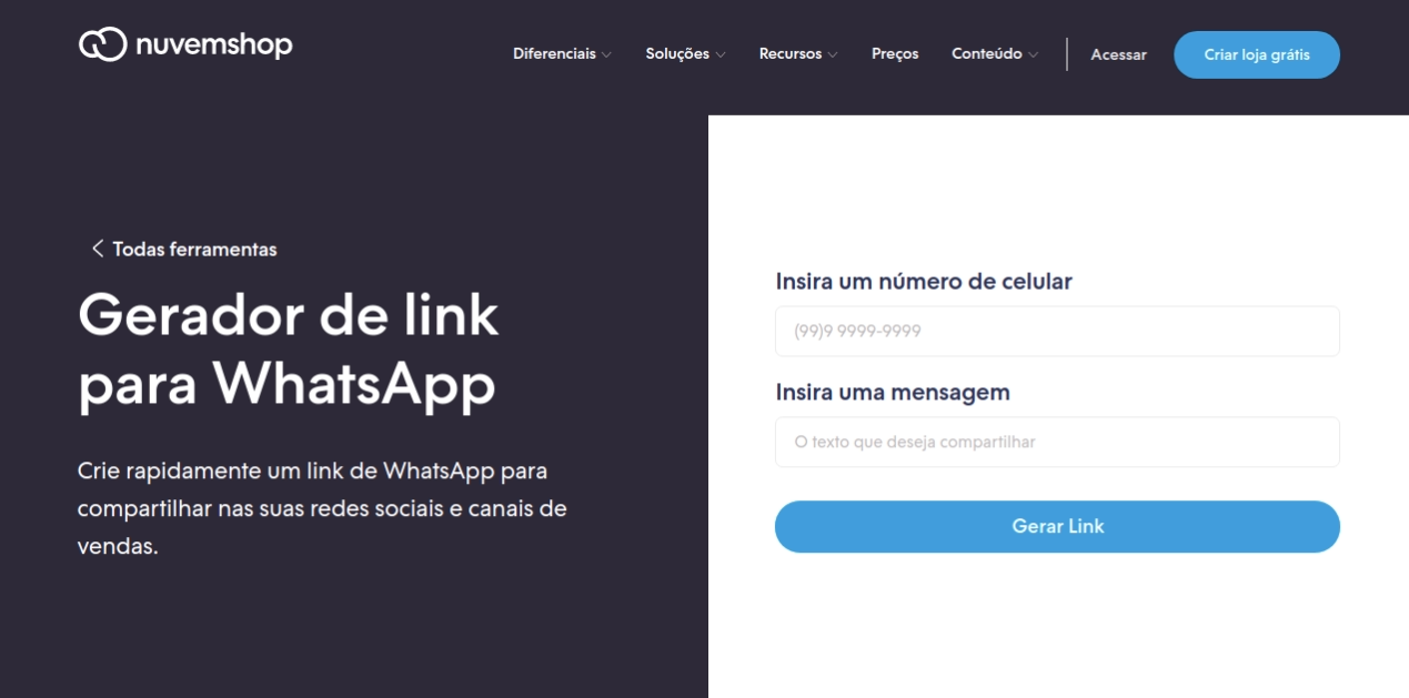 Exemplo de como gerar o link do WhatsApp no Nuvemshop Exemplo de como gerar o link do WhatsApp no Nuvemshop