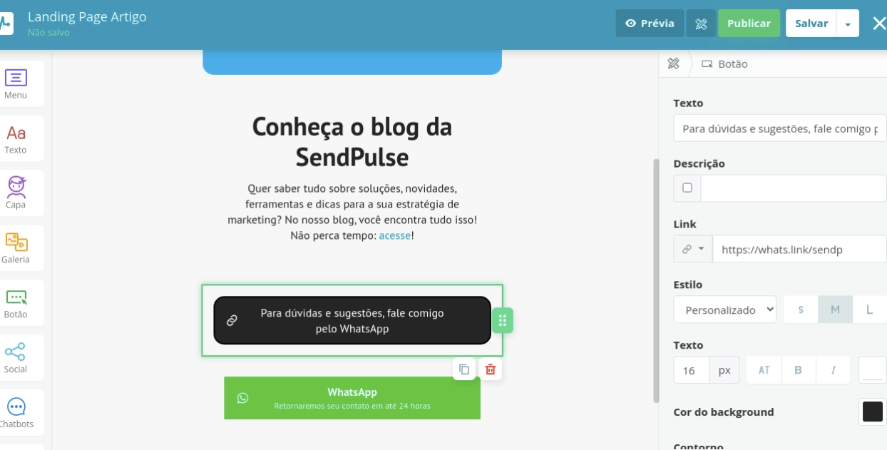 Adicione o link do seu WhatsApp à mini landing-page Adicione o link do seu WhatsApp à mini landing-page
