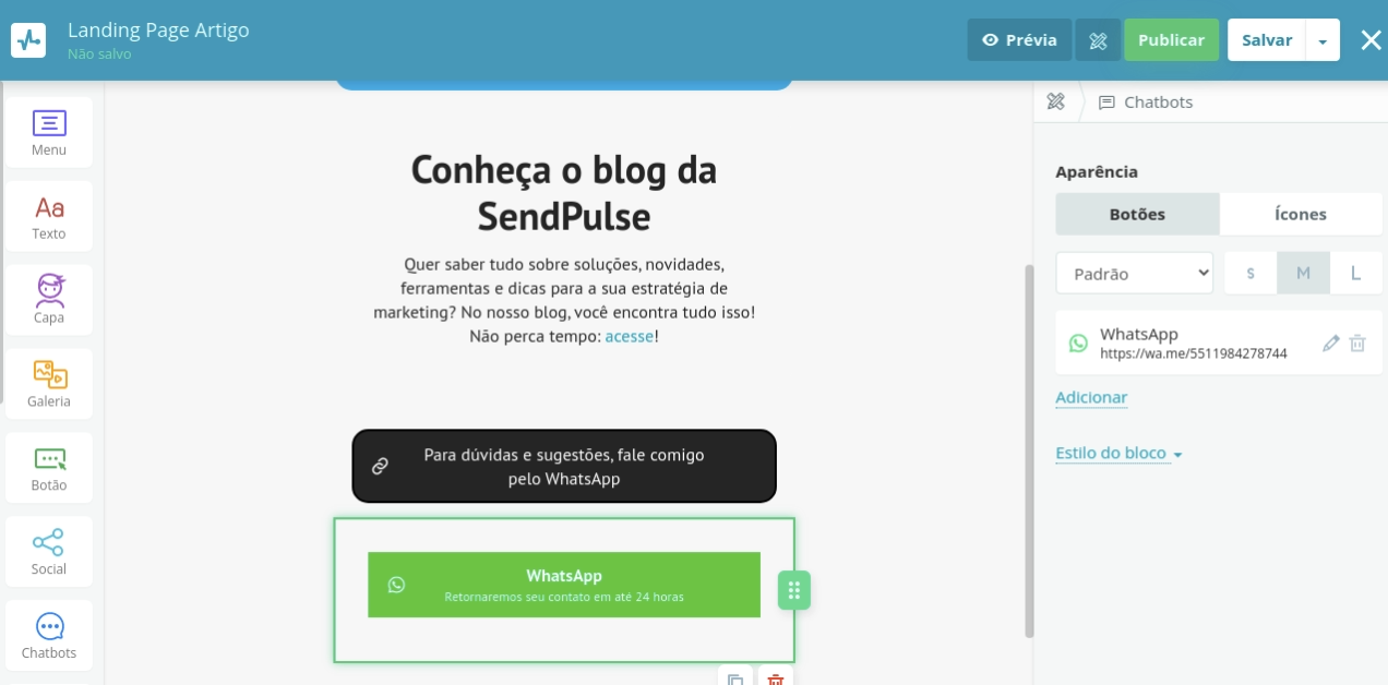 Adicione seu chatbot à landing page Adicione seu chatbot à landing page