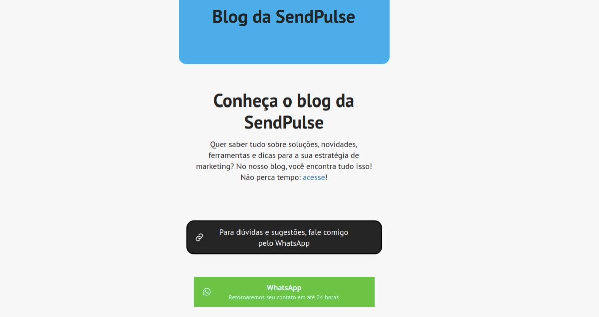 Exemplo de uma mini landing page criada no nosso construtor. Exemplo de uma mini landing page criada no nosso construtor.