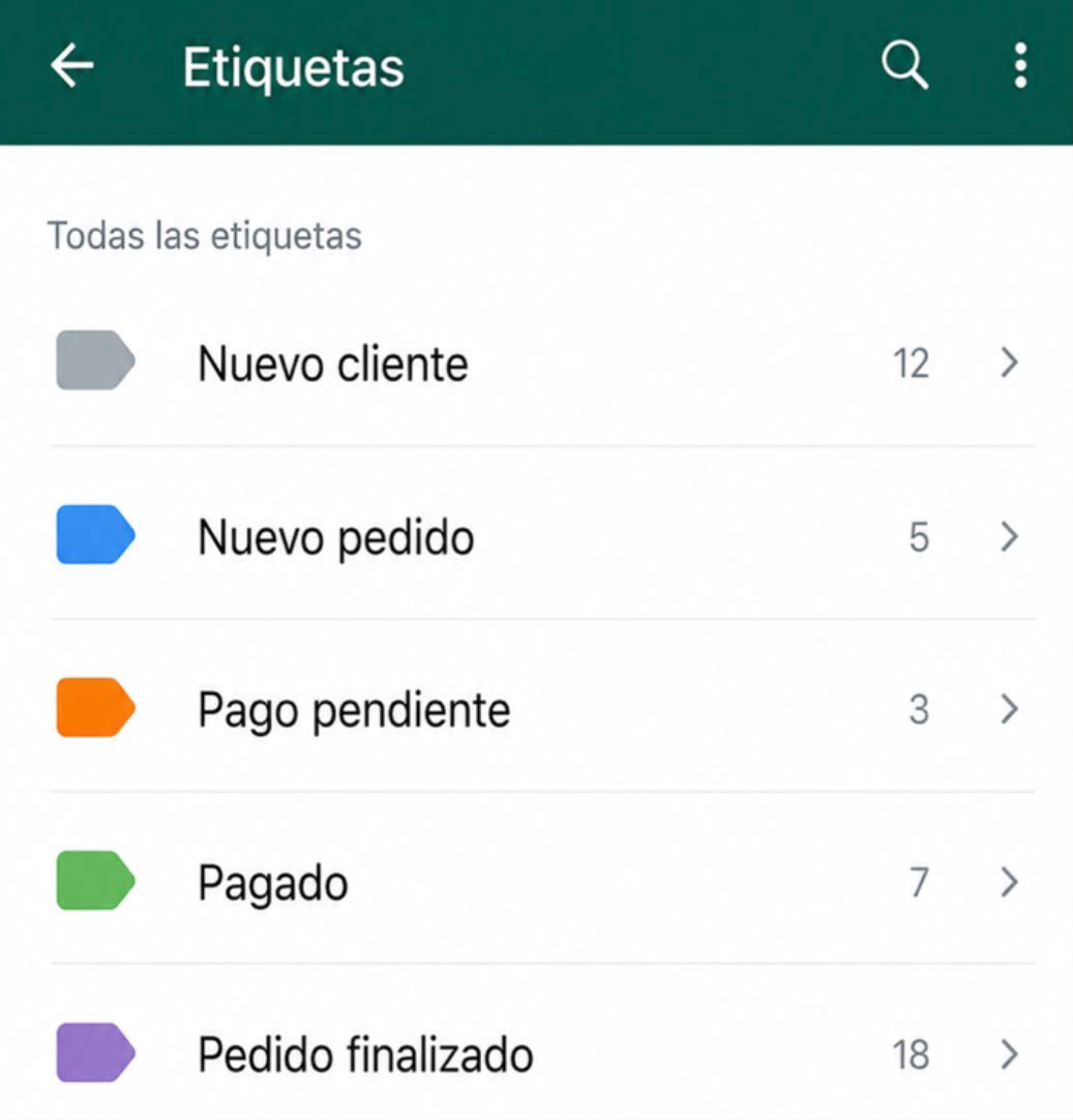 Ejemplos de etiquetas de una cuenta empresarial de WhatsApp Business