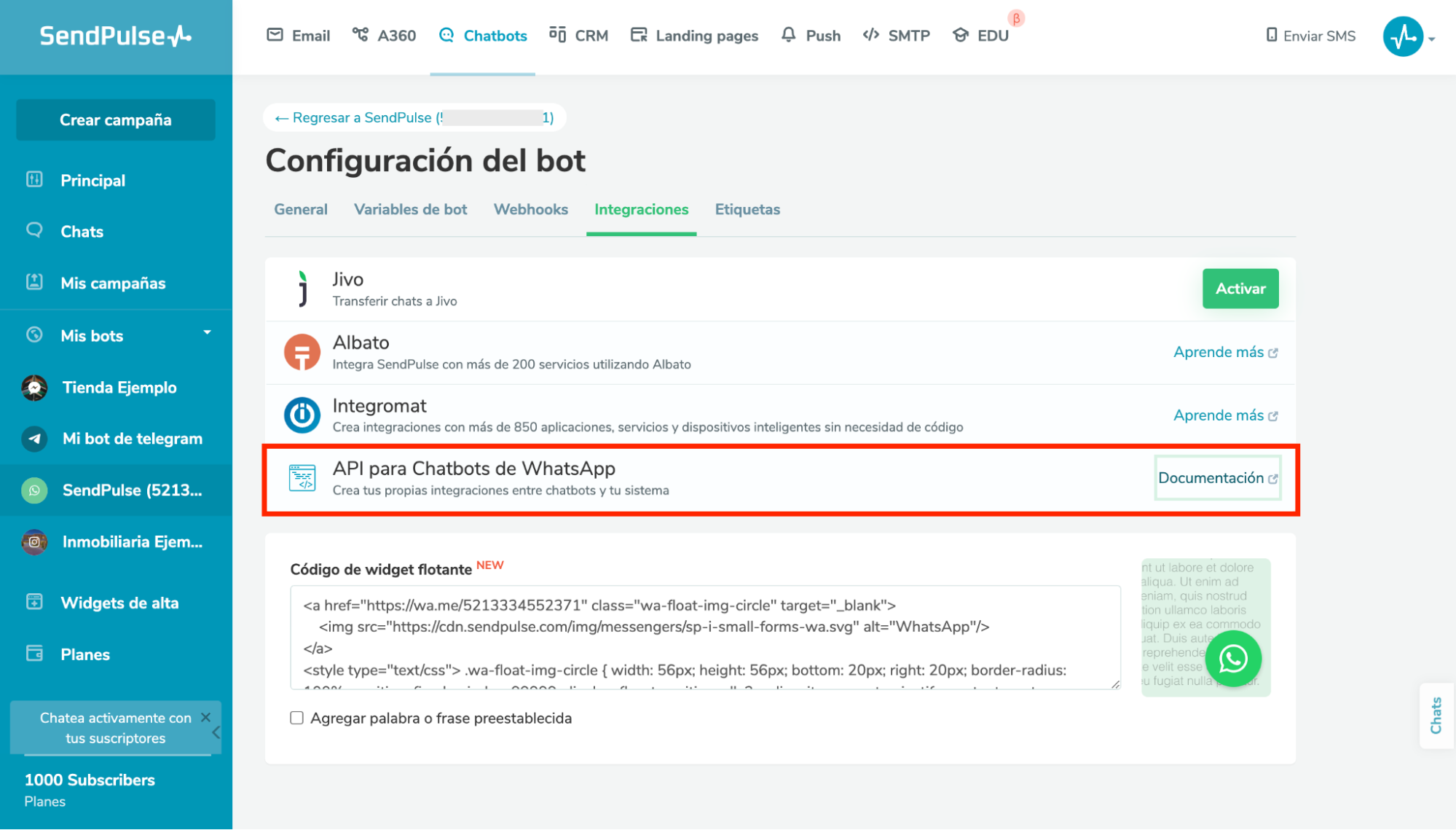 API para Chatbot WhatsApp brindado por SendPulse API para Chatbot WhatsApp brindado por SendPulse