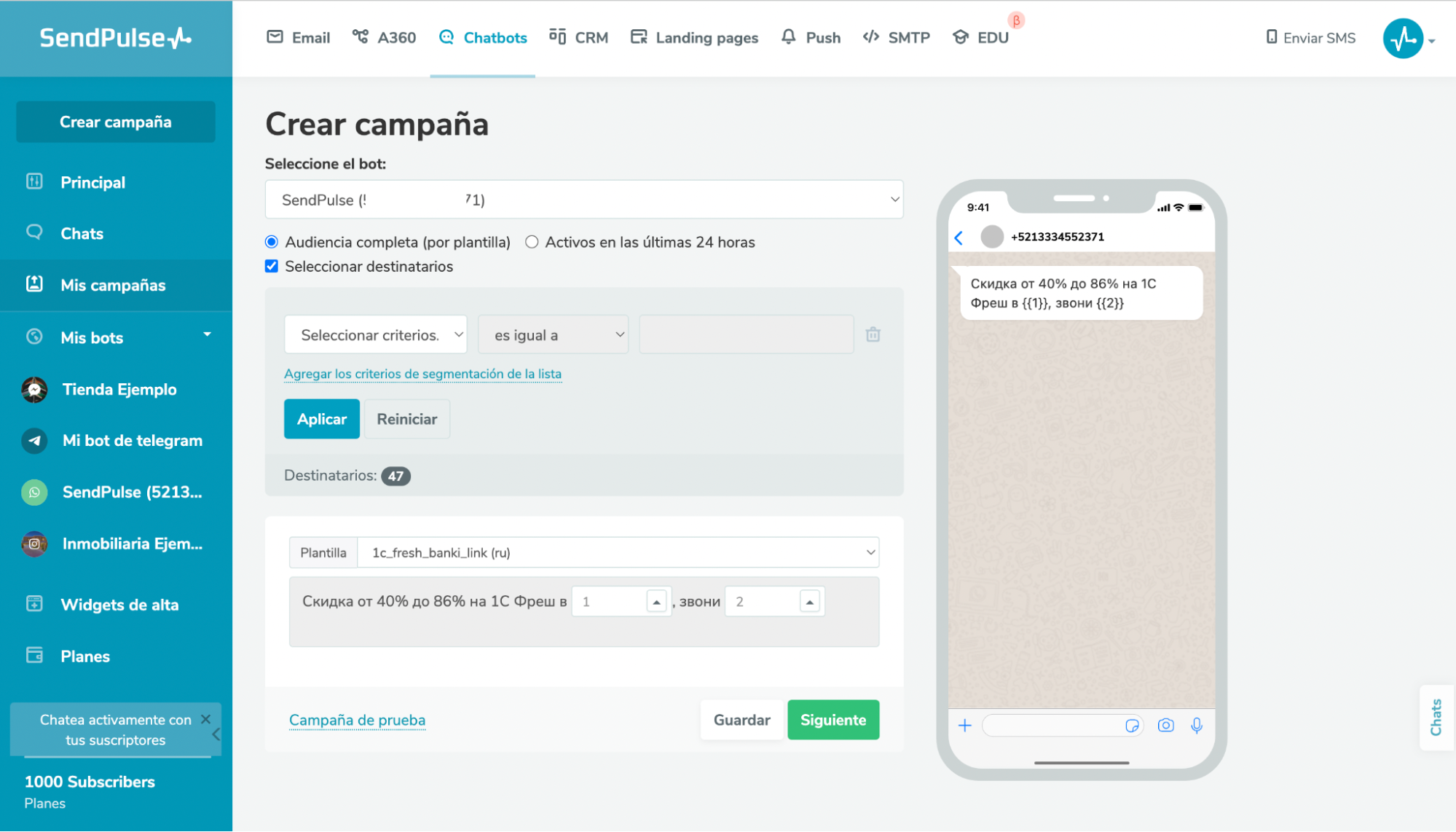 Crea campañas de bot para WhatsApp con SendPulse Crea campañas de bot para WhatsApp con SendPulse