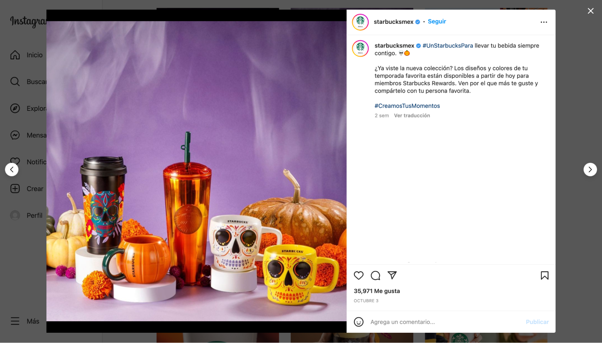 Ejemplo de publicidad creativa para el Día de Muertos de Starbucks