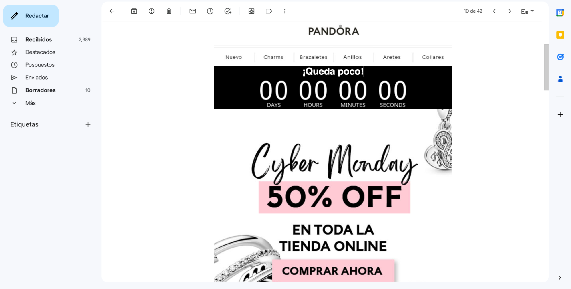 Campaña de Pandora para el Cyber Monday 2022 Campaña de Pandora para el Cyber Monday 2022