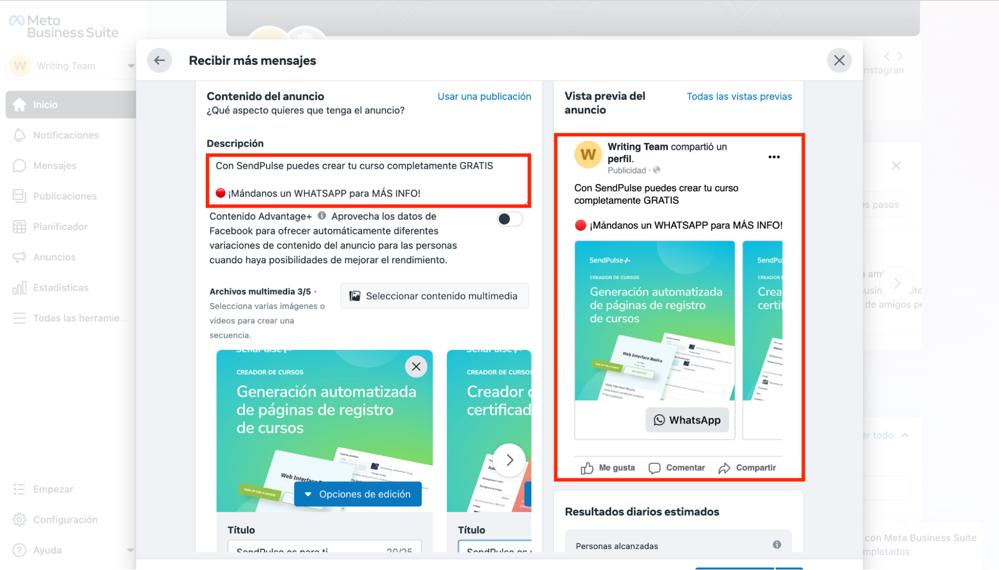 El llamado a la acción es un elemento muy importante de tu auncio de WhatsApp El llamado a la acción es un elemento muy importante de tu auncio de WhatsApp