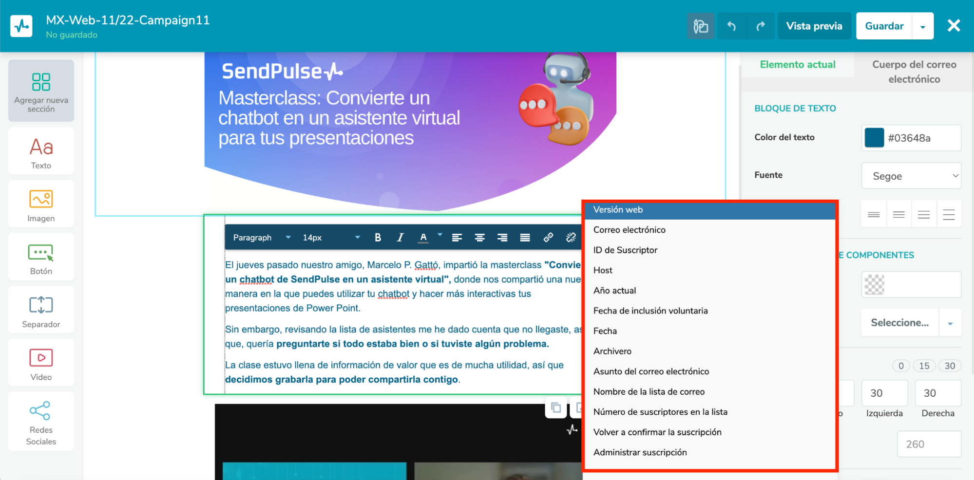 Ejemplo de personalización para mailing Ejemplo de personalización para mailing