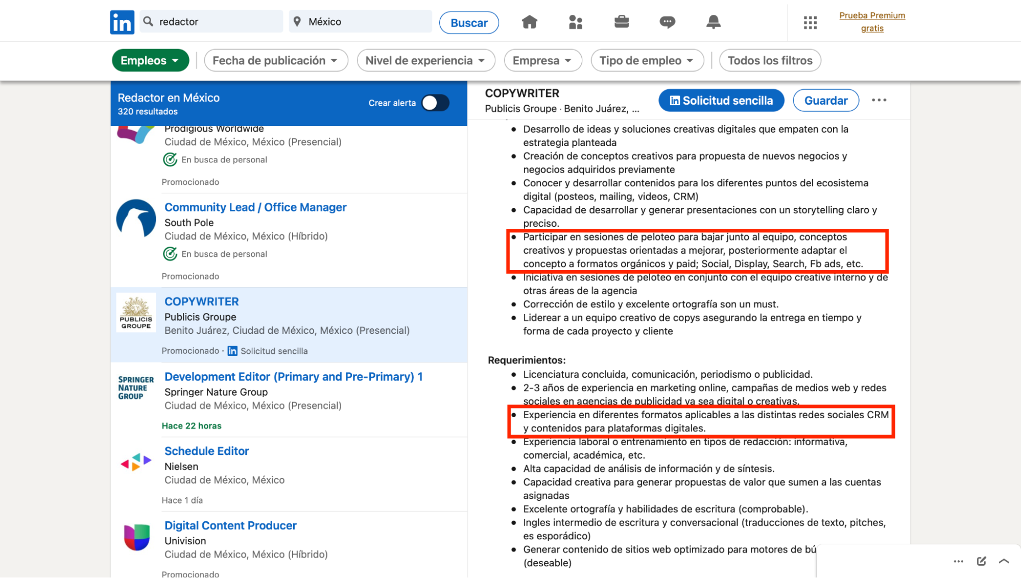 Vacante buscando habilidades específicas en un currículum Vacante buscando habilidades específicas en un currículum