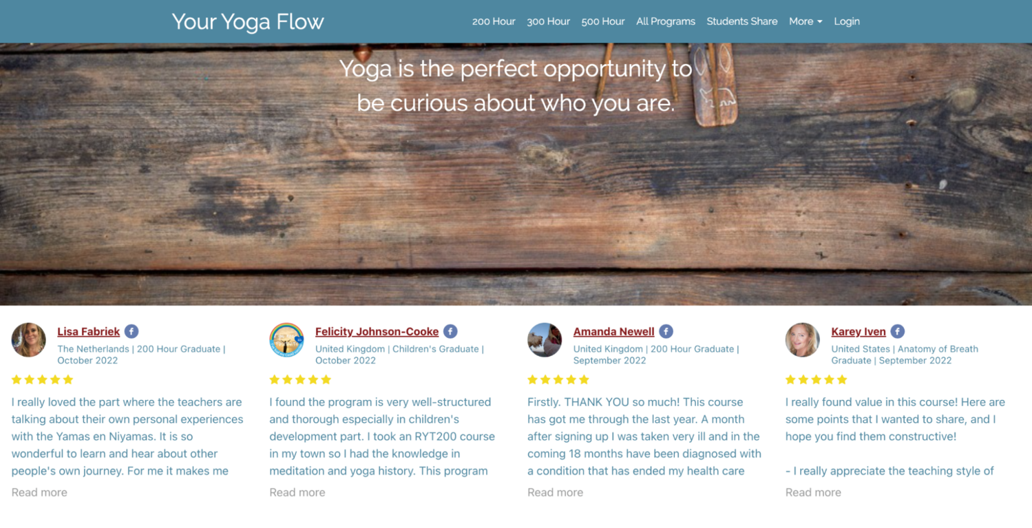 Student testimonials for a yoga course Student testimonials for a yoga course