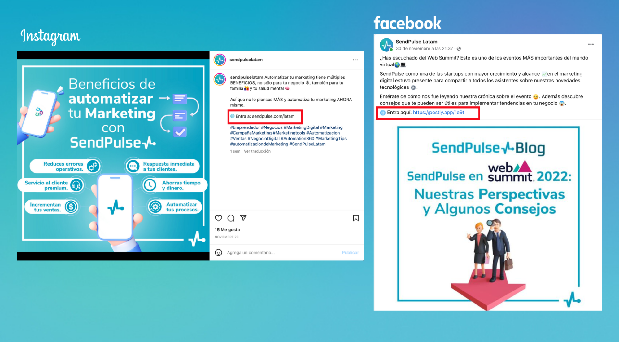 Es muy distinto cómo se ven los links en Instagram y en Facebook
