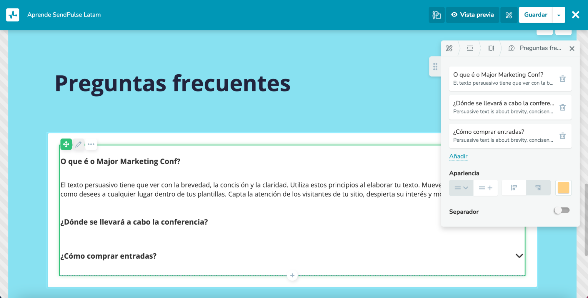 Nuevo editor para sitios web de SendPulse Nuevo editor para sitios web de SendPulse