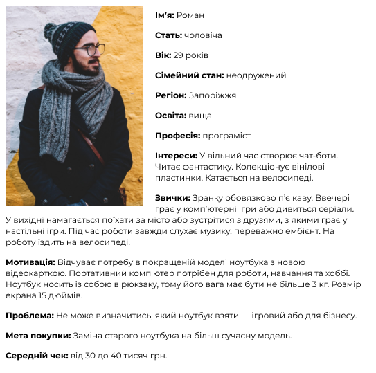 Приклад, як скласти аватар клієнта Приклад, як скласти аватар клієнта