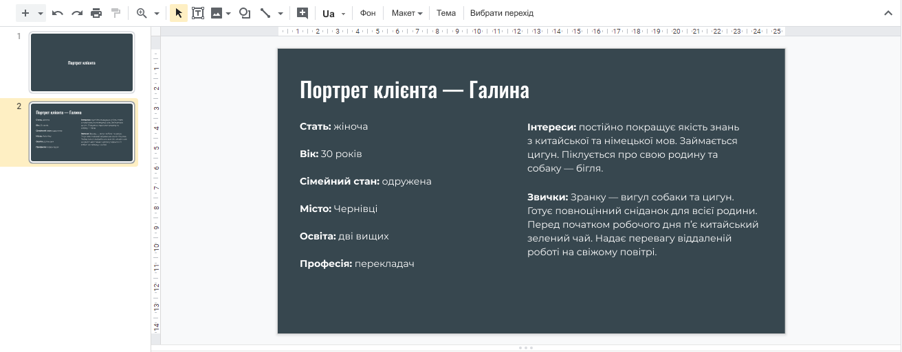 Оформлення портрета клієнта в презентації Google Оформлення портрета клієнта в презентації Google