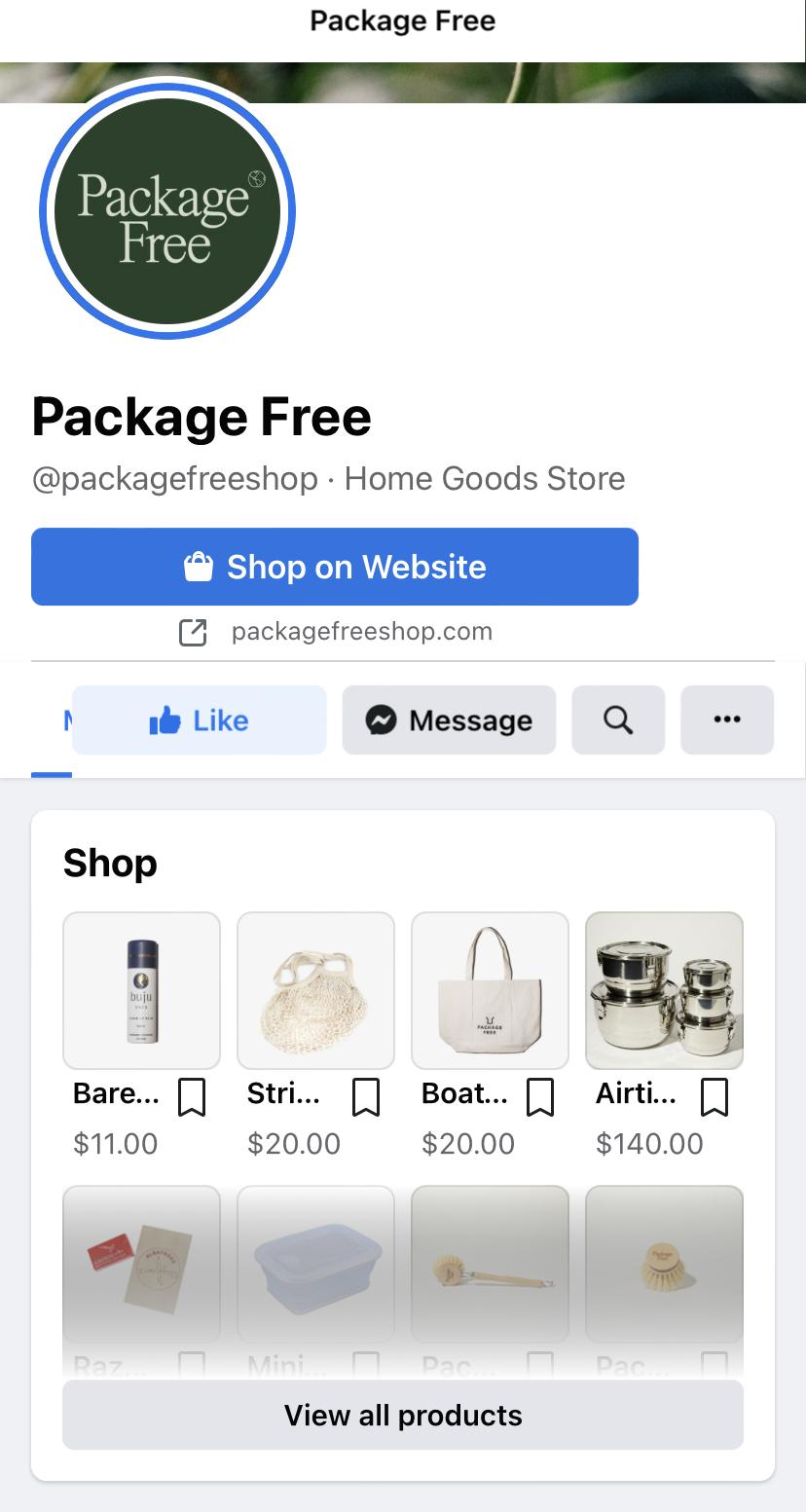 Facebook shop example Facebook shop example