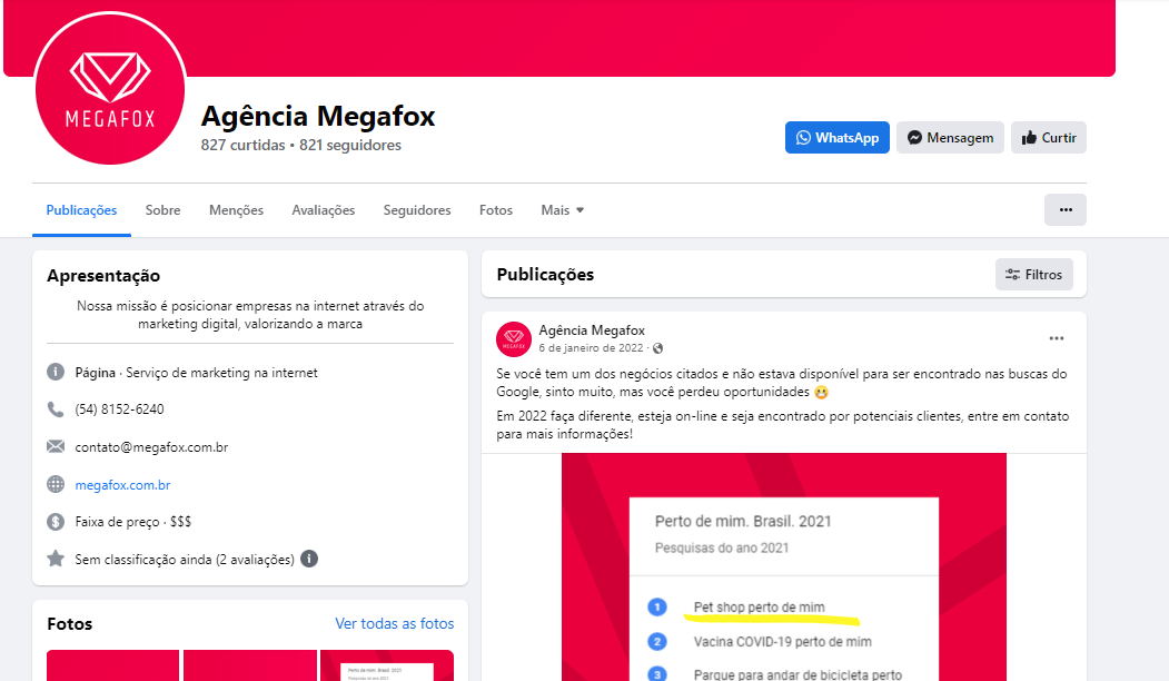 Página do Facebook da Megafox Página do Facebook da Megafox