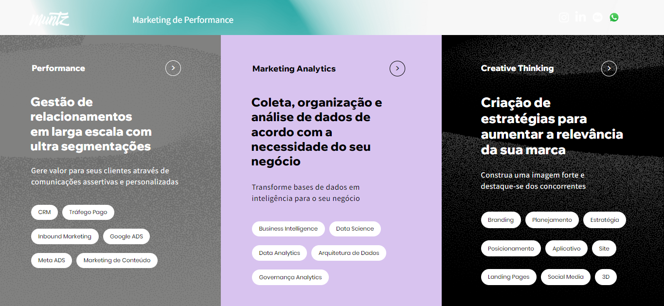 Layout do site da agência Muntz e seus serviços Layout do site da agência Muntz e seus serviços