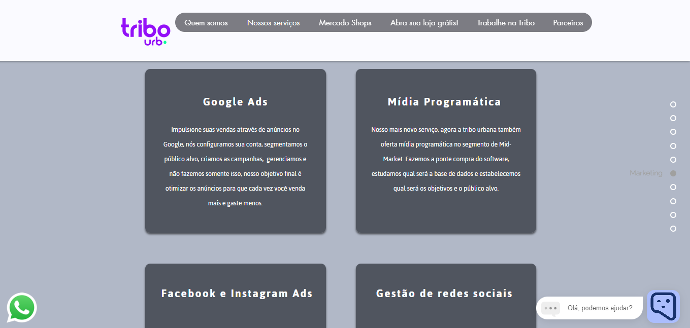 Layout do site e serviços da agência Tribo Urbana Layout do site e serviços da agência Tribo Urbana
