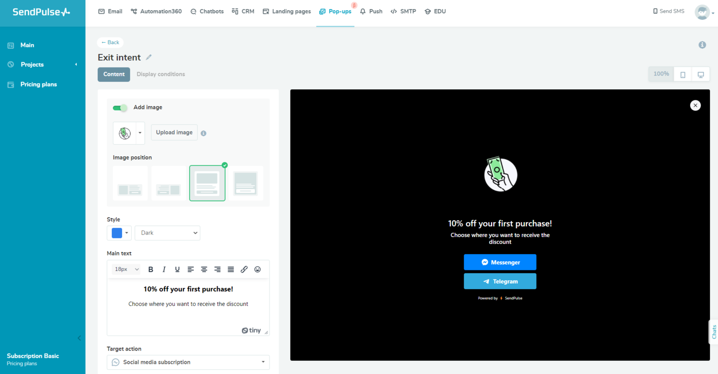 Customizing a pop-up template Customizing a pop-up template