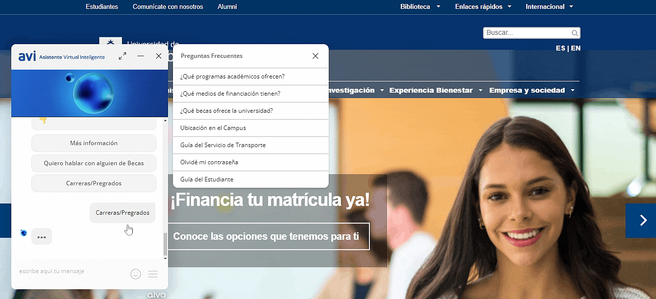 La Universidad de La Sabana ofrece un chatbot educativo desde su sitio web