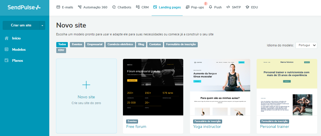 Construtor de sites da SendPulse Construtor de sites da SendPulse