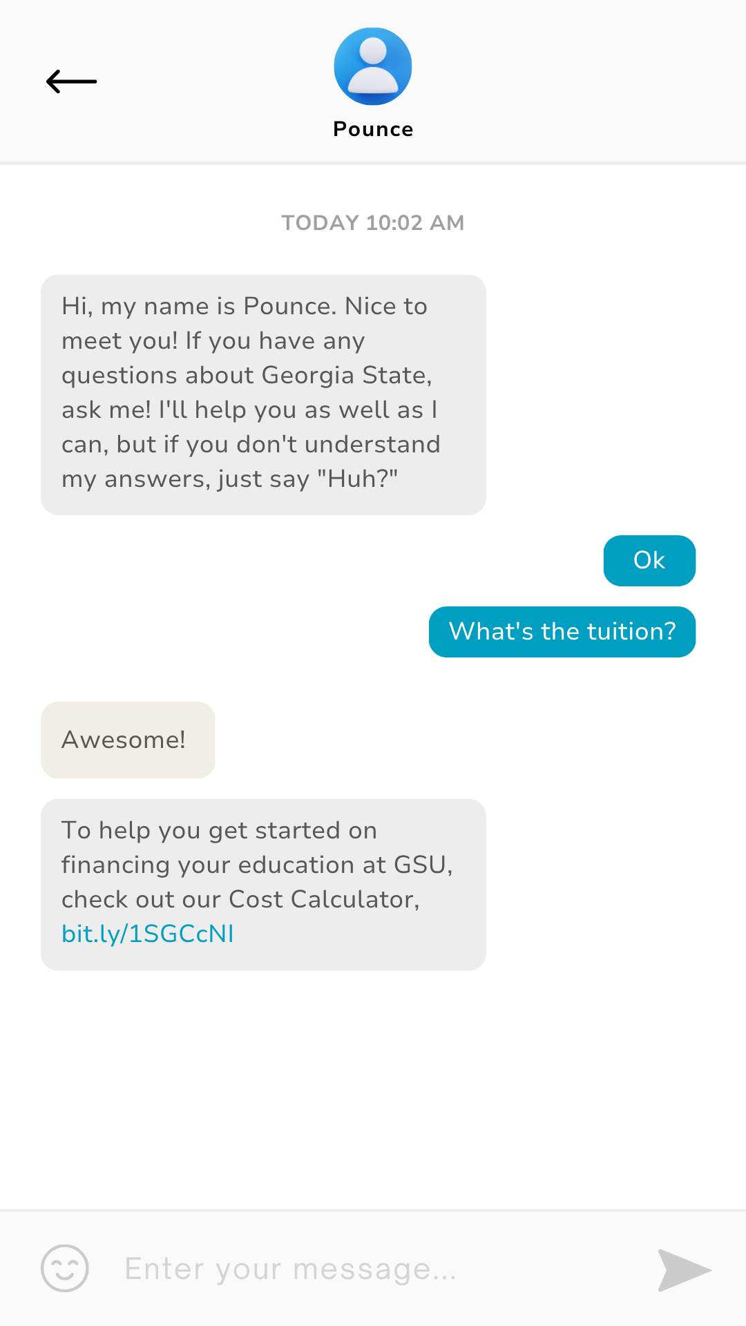 chatbot educativo de Pounce