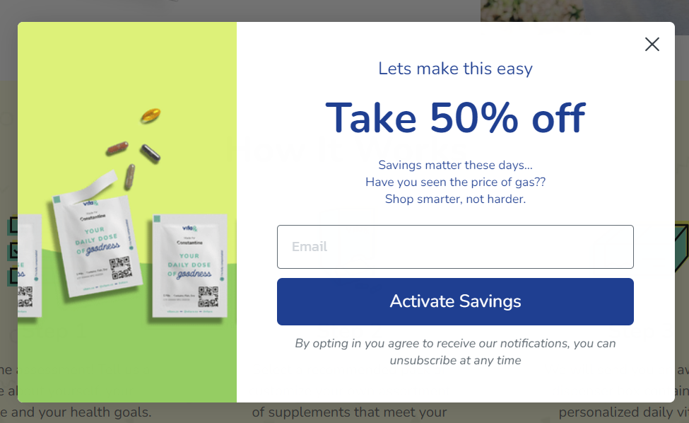 email pop-up example email pop-up example