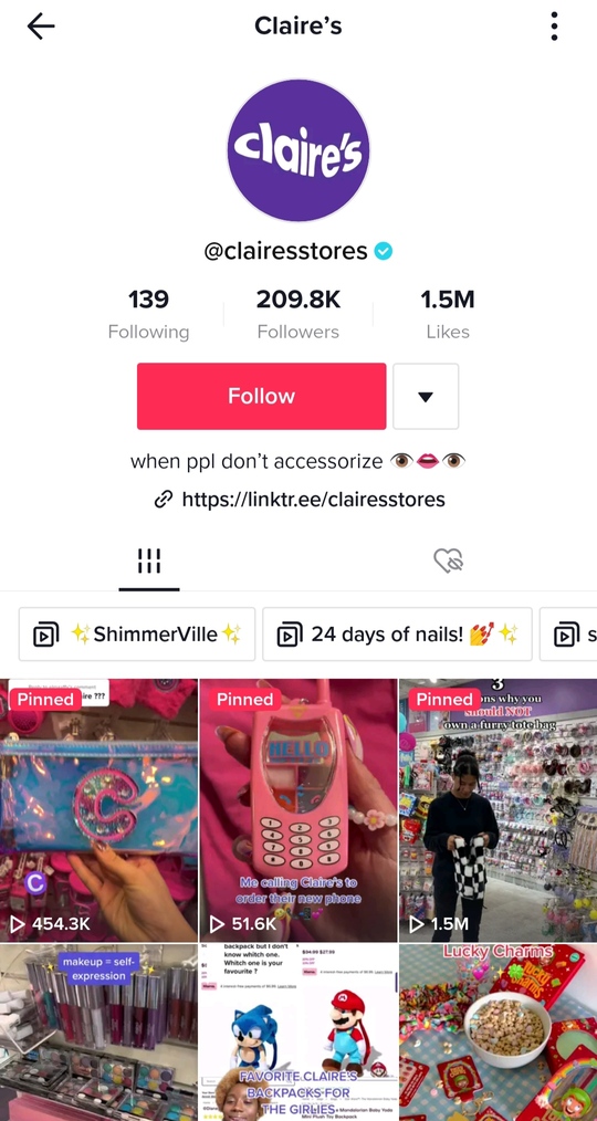Eine TikTok-Bio von Claire's Eine TikTok-Bio von Claire's