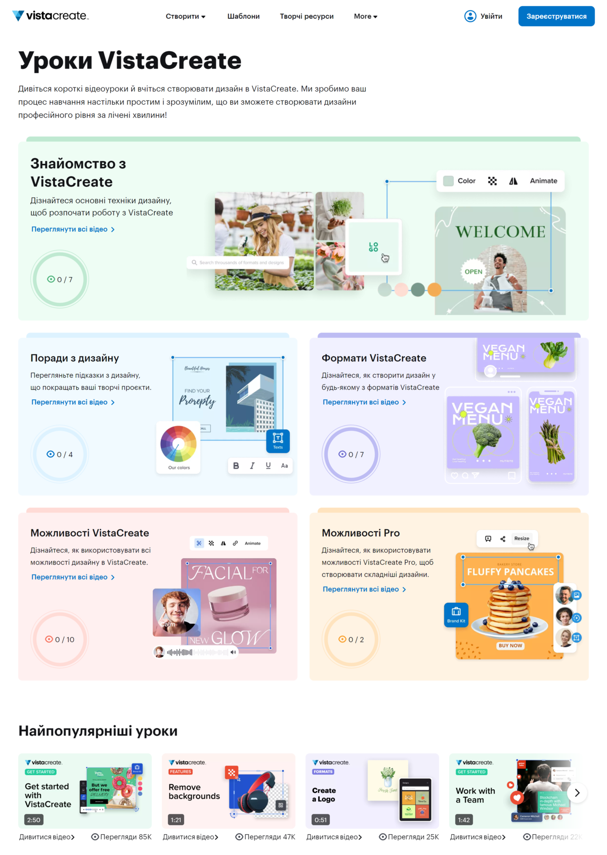 Приклад оформлення розділу з відеоінструкціями на сайті