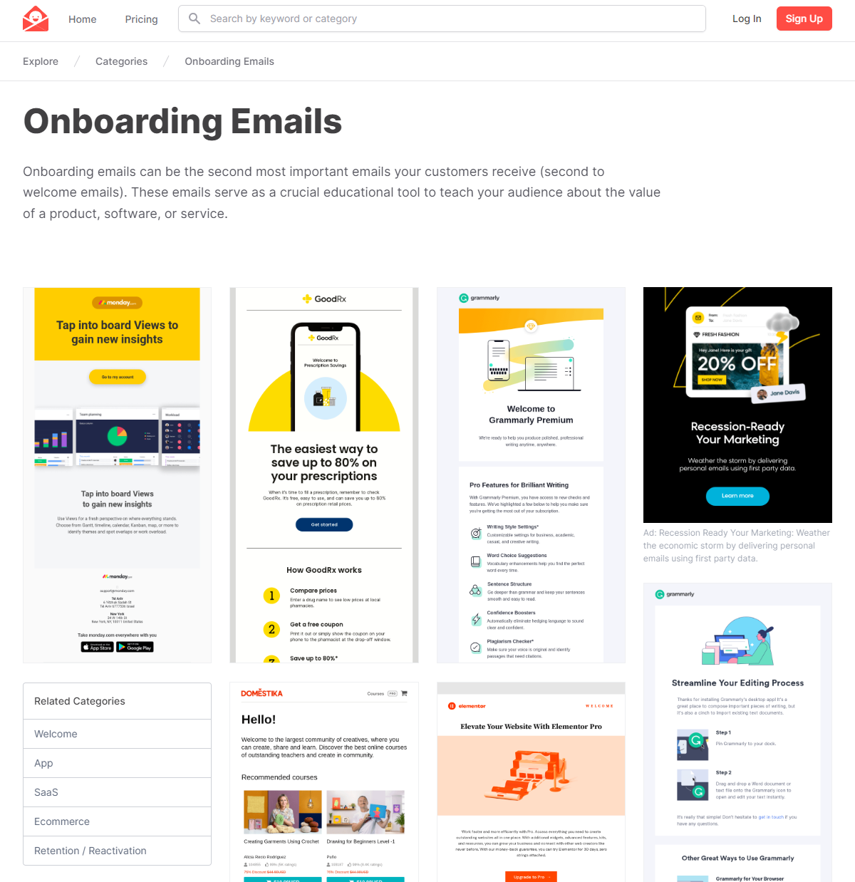 Приклади онбордингових листів на Really Good Emails