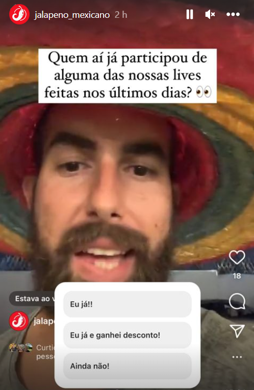 Enquete de instagram de loja para saber quem participou da live
