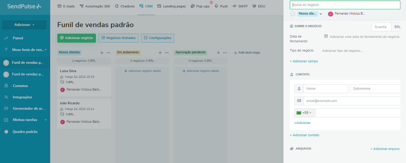 Use o sistema de CRM da SendPulse para armazenar os dados do seu ciclo de vida do produto